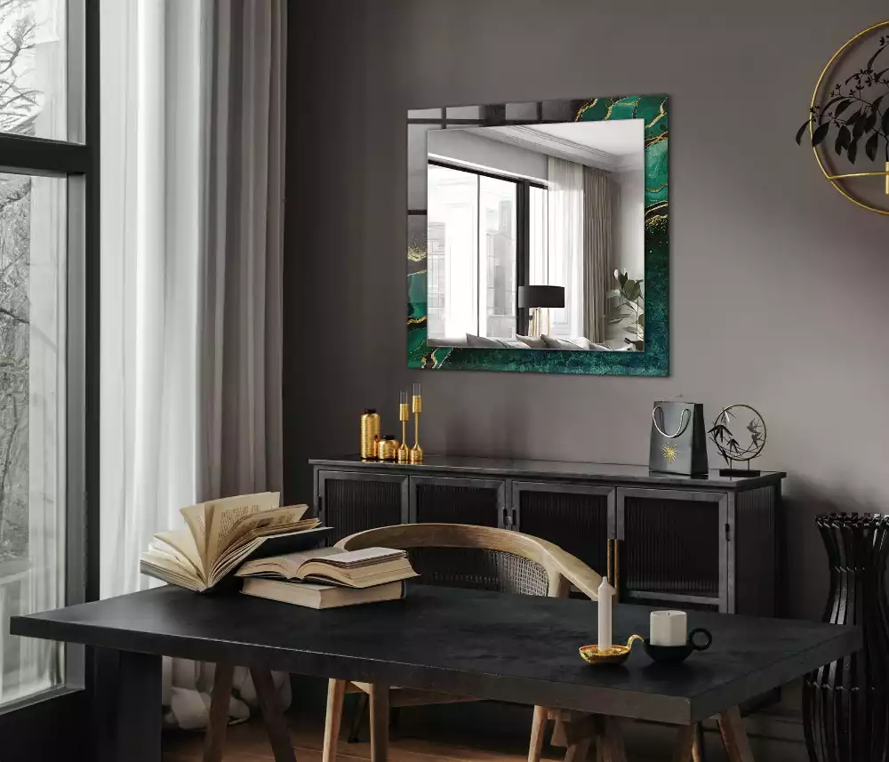 Miroir rectangulaire imprimé motifs abstraits verts
