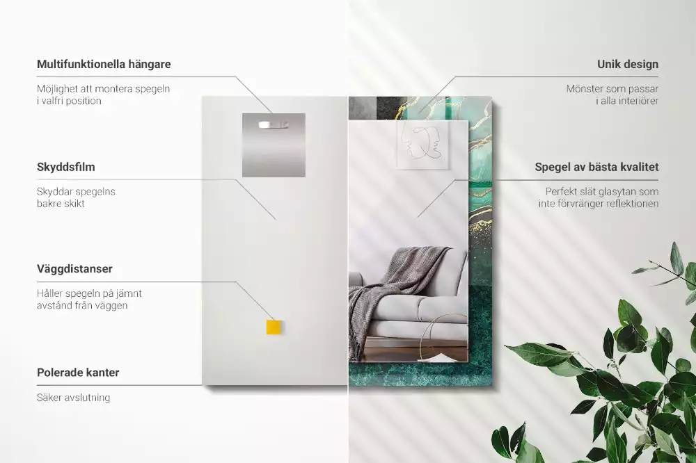 Miroir rectangulaire imprimé motifs abstraits verts