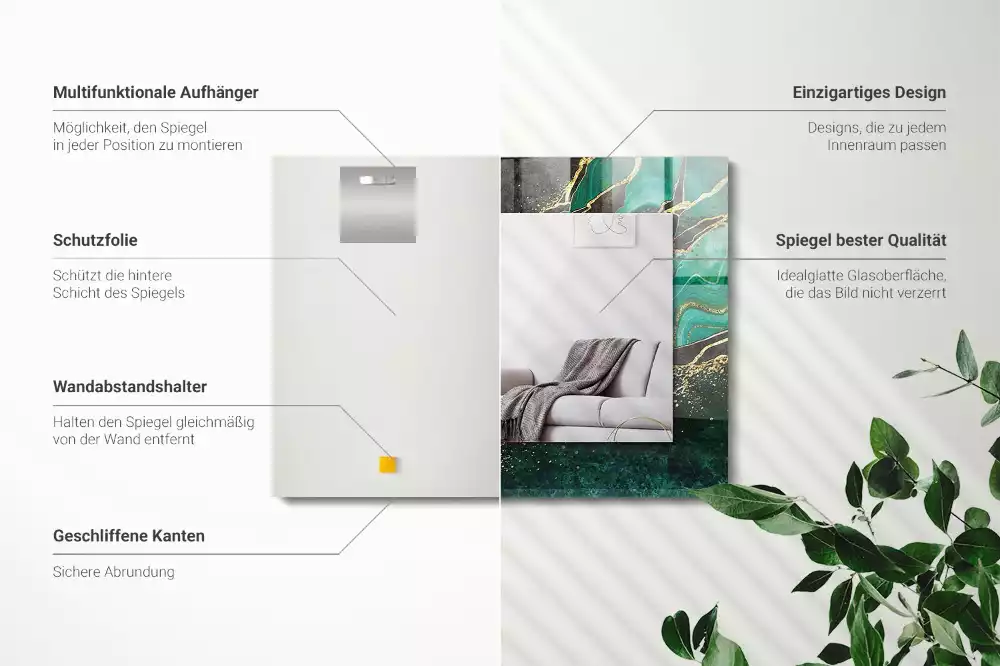 Miroir rectangulaire imprimé motifs abstraits verts