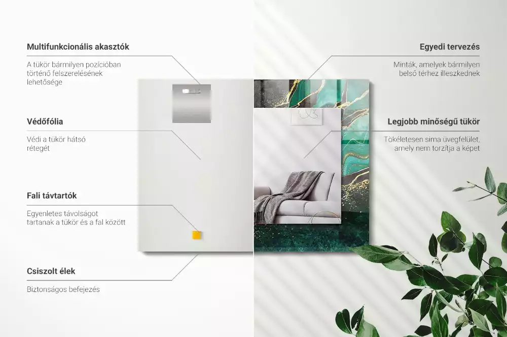 Miroir rectangulaire imprimé motifs abstraits verts