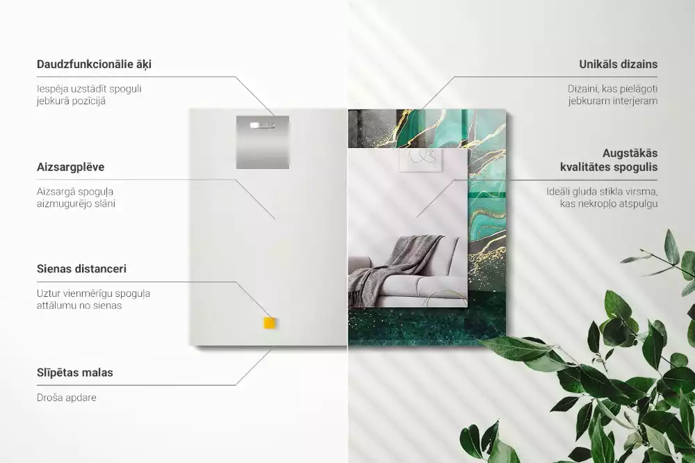 Miroir rectangulaire imprimé motifs abstraits verts