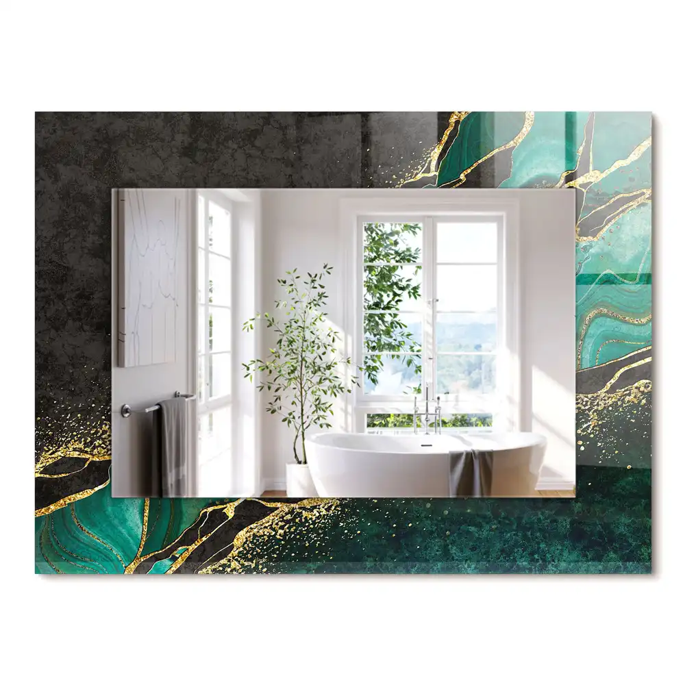 Miroir rectangulaire imprimé motifs abstraits verts