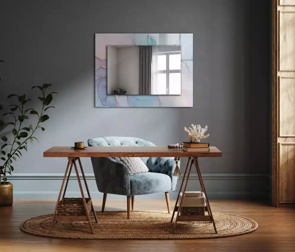 Miroir rectangulaire décoratif imprimé abstraction en aquarelle