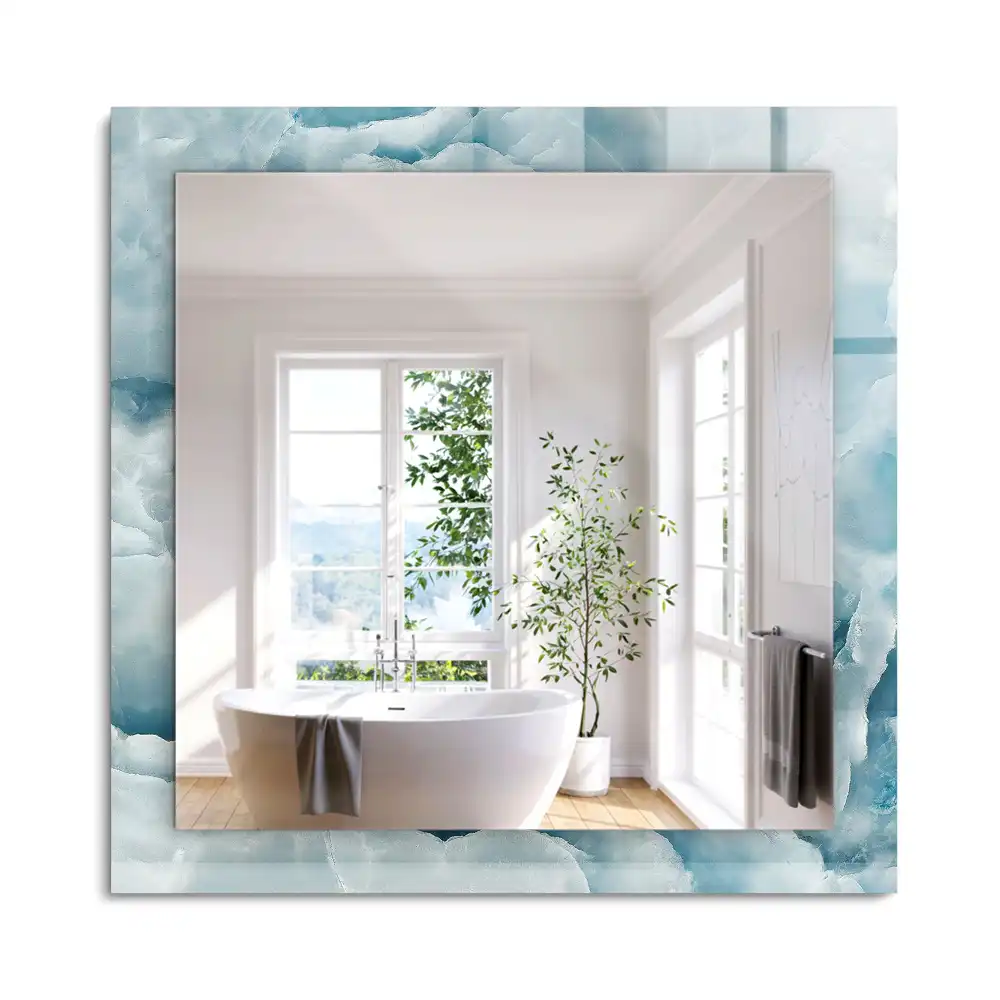 Miroir rectangulaire avec cadre imprimé structure de marbre bleu clair