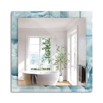 Miroir rectangulaire avec cadre imprimé structure de marbre bleu clair