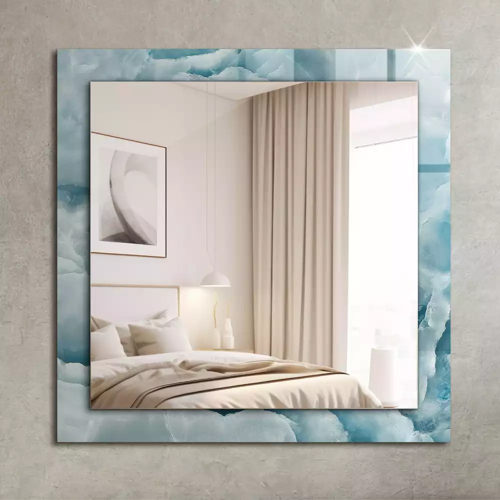 Miroir rectangulaire avec cadre imprimé structure de marbre bleu clair