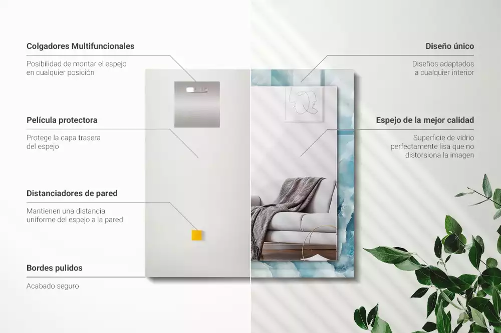 Miroir rectangulaire avec cadre imprimé structure de marbre bleu clair
