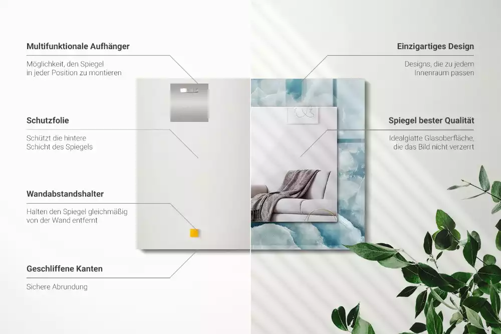 Miroir rectangulaire avec cadre imprimé structure de marbre bleu clair