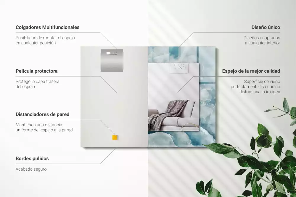 Miroir rectangulaire avec cadre imprimé structure de marbre bleu clair