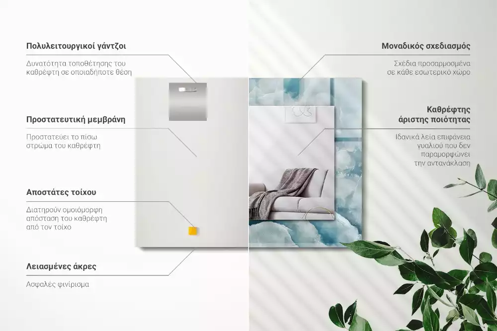 Miroir rectangulaire avec cadre imprimé structure de marbre bleu clair