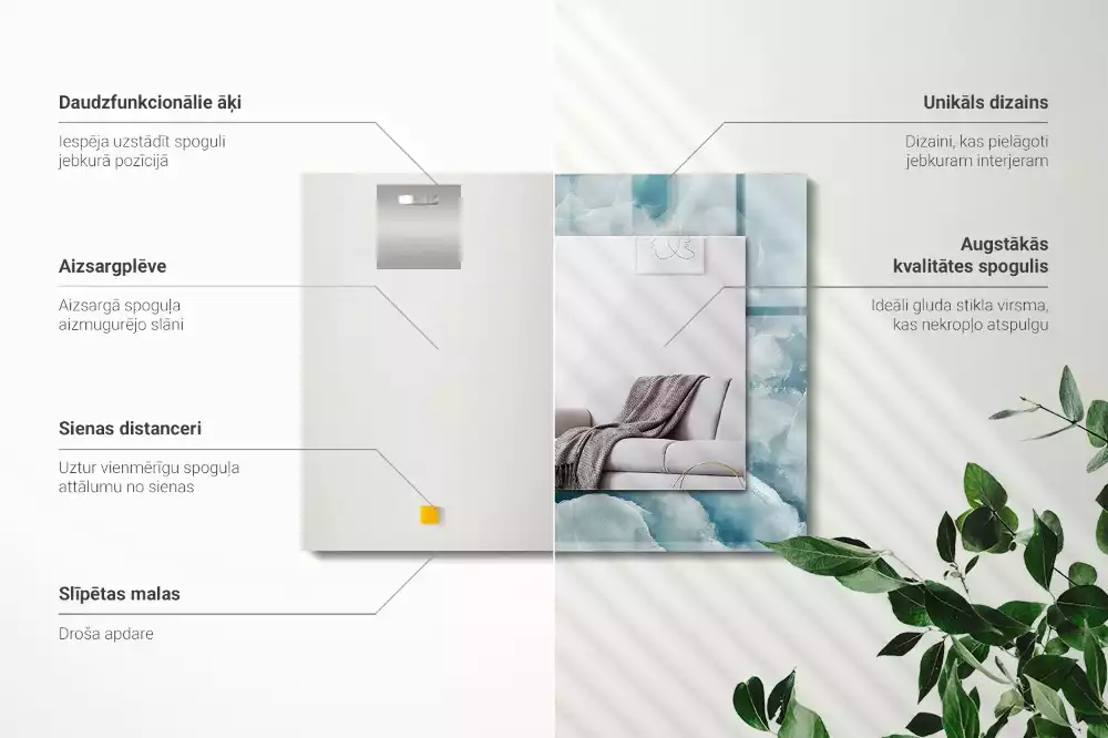 Miroir rectangulaire avec cadre imprimé structure de marbre bleu clair
