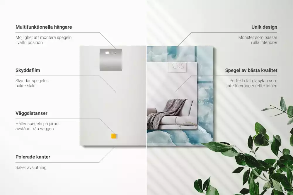 Miroir rectangulaire avec cadre imprimé structure de marbre bleu clair