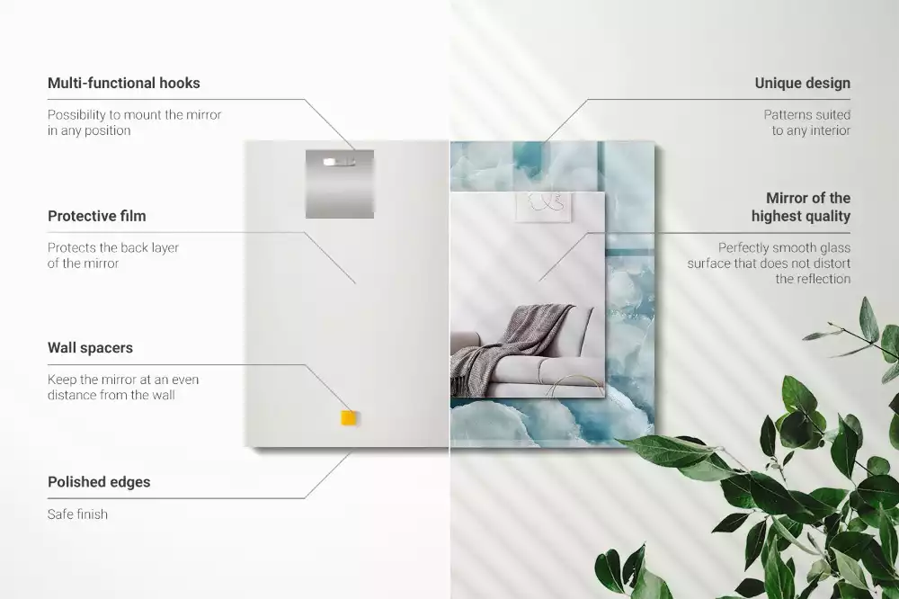 Miroir rectangulaire avec cadre imprimé structure de marbre bleu clair