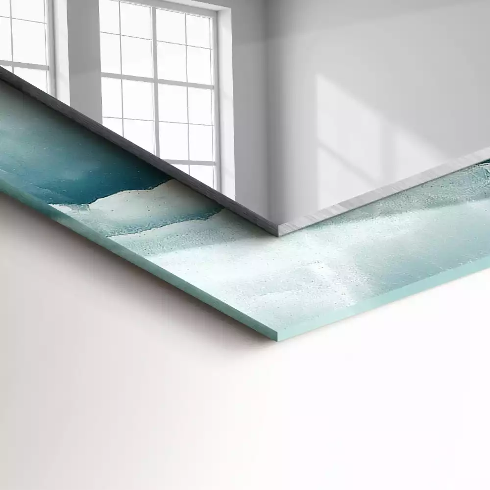 Miroir rectangulaire avec cadre imprimé structure de marbre bleu clair