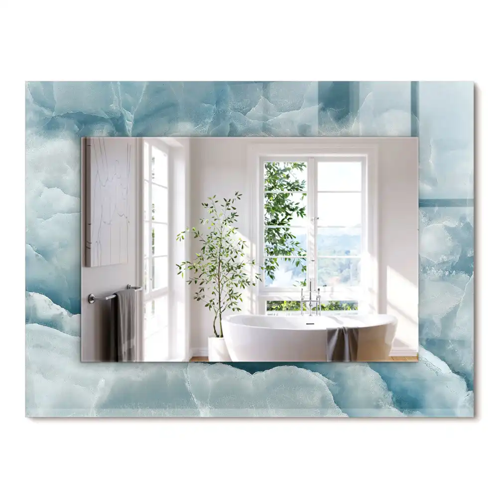 Miroir rectangulaire avec cadre imprimé structure de marbre bleu clair
