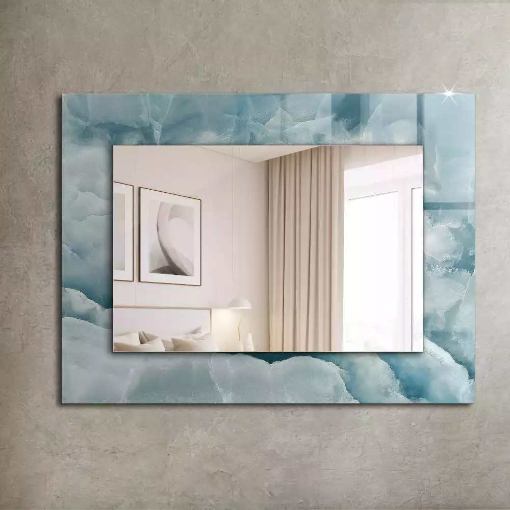 Miroir rectangulaire avec cadre imprimé structure de marbre bleu clair