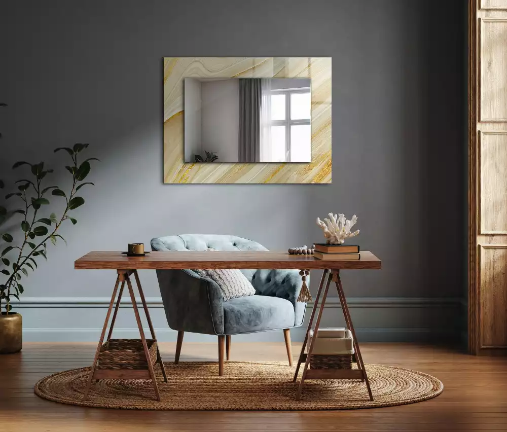 Miroir rectangulaire décoratif lignes abstraites jaunes