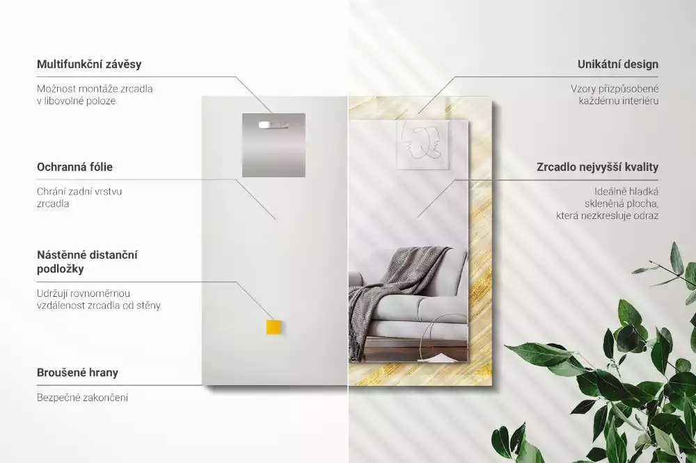 Miroir rectangulaire décoratif lignes abstraites jaunes
