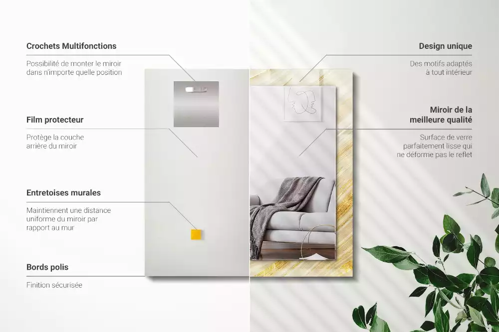 Miroir rectangulaire décoratif lignes abstraites jaunes
