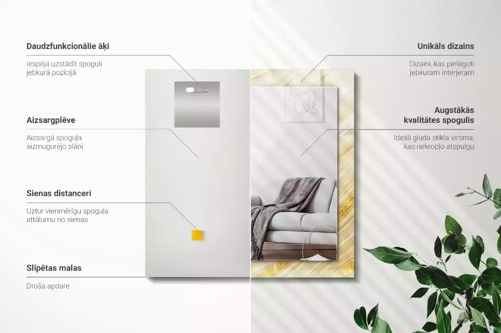 Miroir rectangulaire décoratif lignes abstraites jaunes