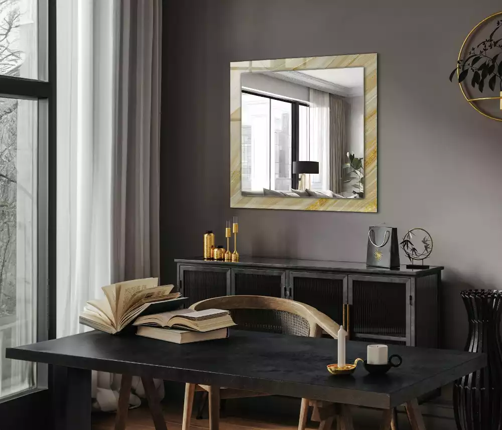 Miroir rectangulaire décoratif lignes abstraites jaunes