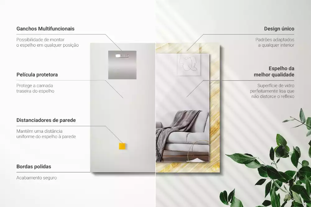 Miroir rectangulaire décoratif lignes abstraites jaunes