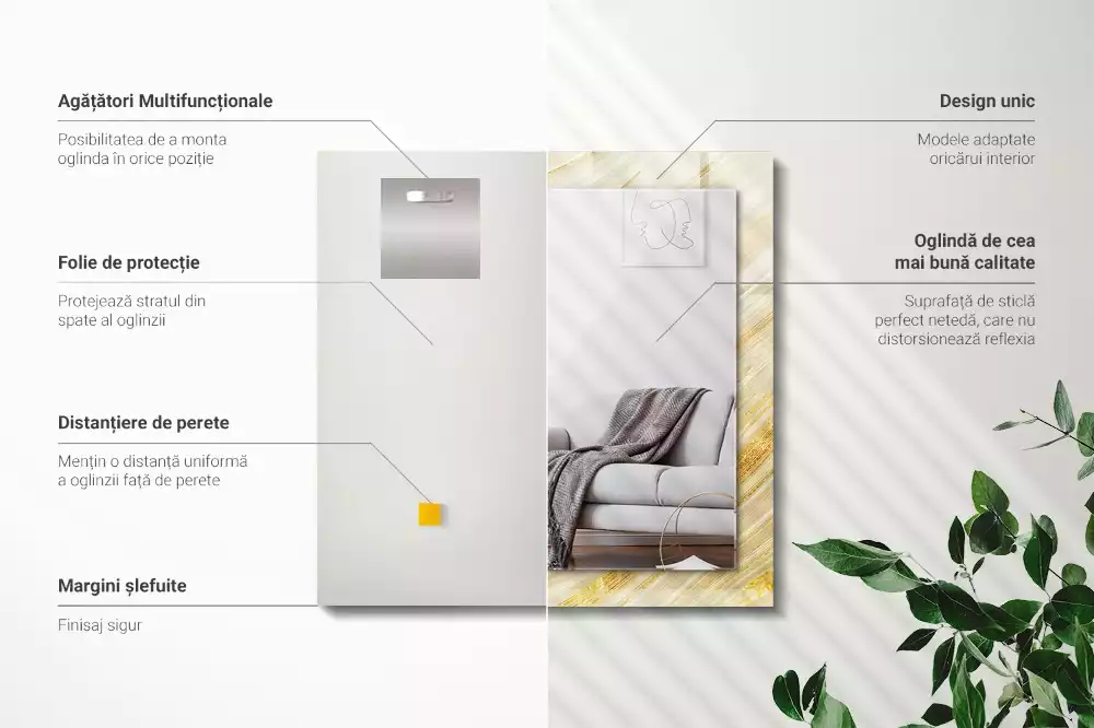 Miroir rectangulaire décoratif lignes abstraites jaunes