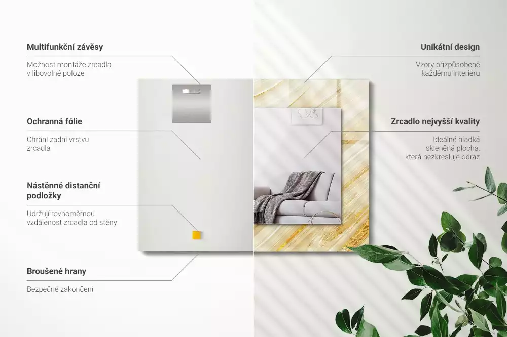 Miroir rectangulaire décoratif lignes abstraites jaunes