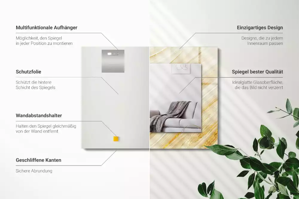 Miroir rectangulaire décoratif lignes abstraites jaunes
