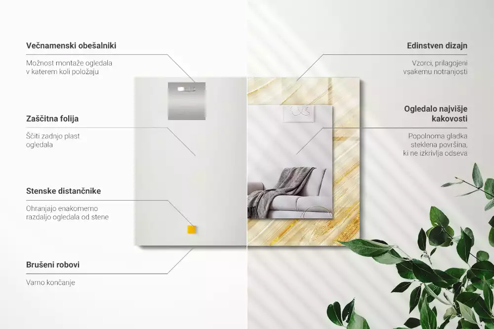 Miroir rectangulaire décoratif lignes abstraites jaunes