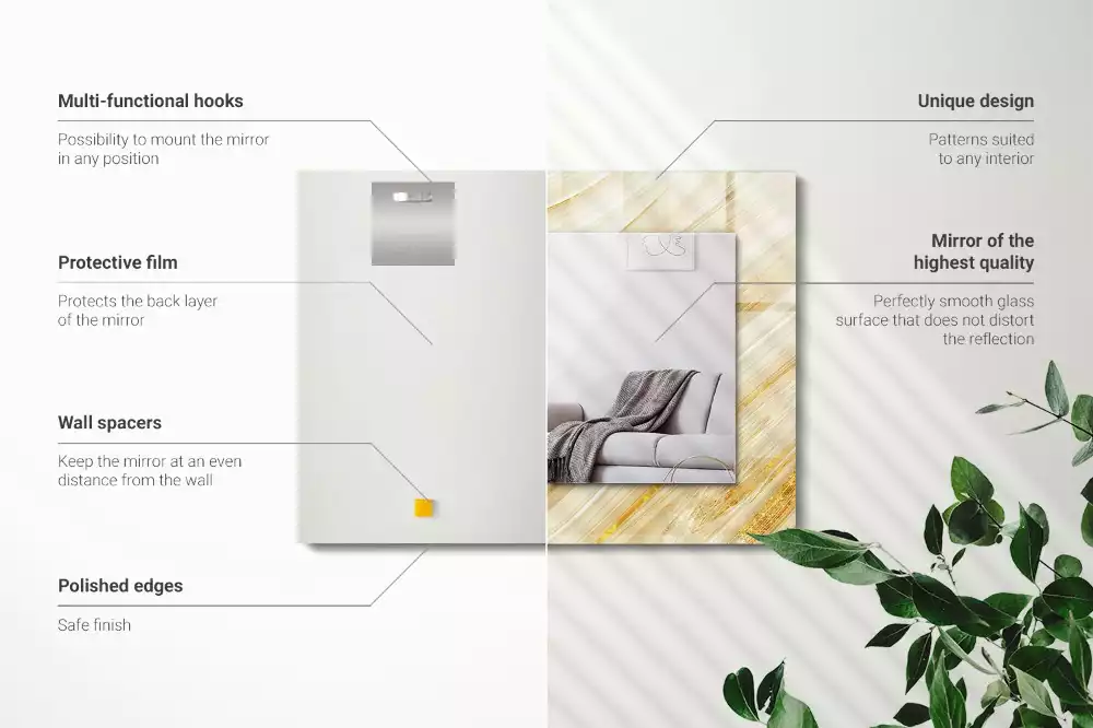 Miroir rectangulaire décoratif lignes abstraites jaunes