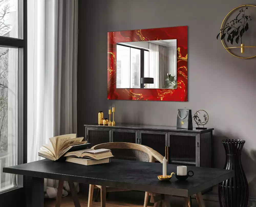 Miroir rectangulaire décoratif imprimé peinture rouge abstraite