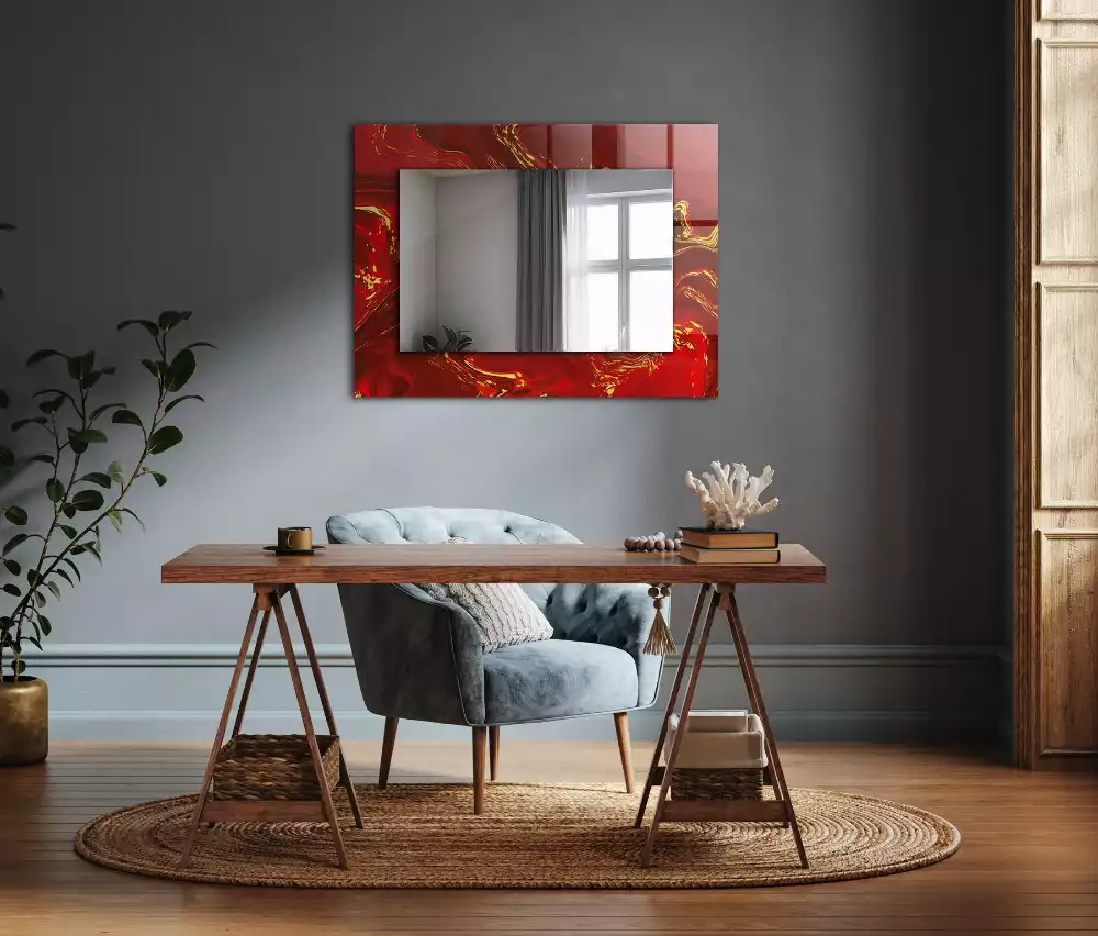 Miroir rectangulaire décoratif imprimé peinture rouge abstraite