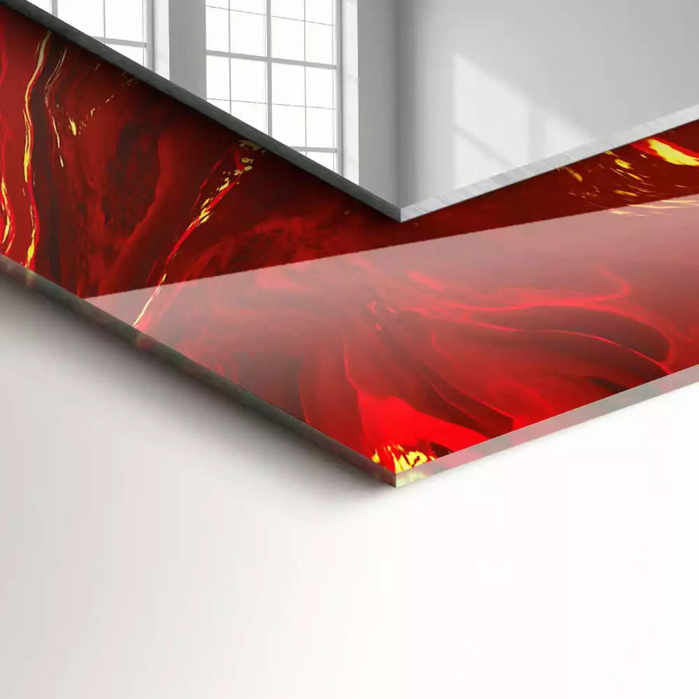 Miroir rectangulaire décoratif imprimé peinture rouge abstraite