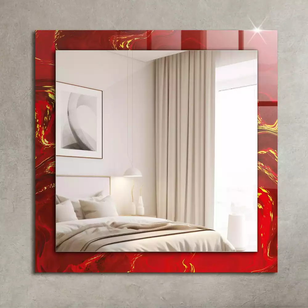Miroir rectangulaire décoratif imprimé peinture rouge abstraite