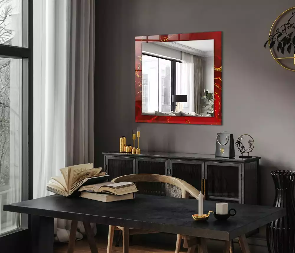 Miroir rectangulaire décoratif imprimé peinture rouge abstraite