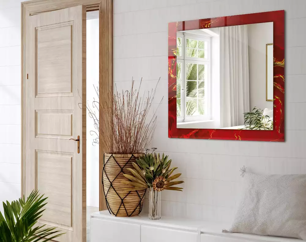 Miroir rectangulaire décoratif imprimé peinture rouge abstraite