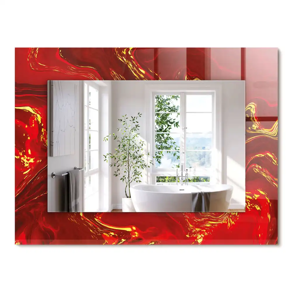 Miroir rectangulaire décoratif imprimé peinture rouge abstraite
