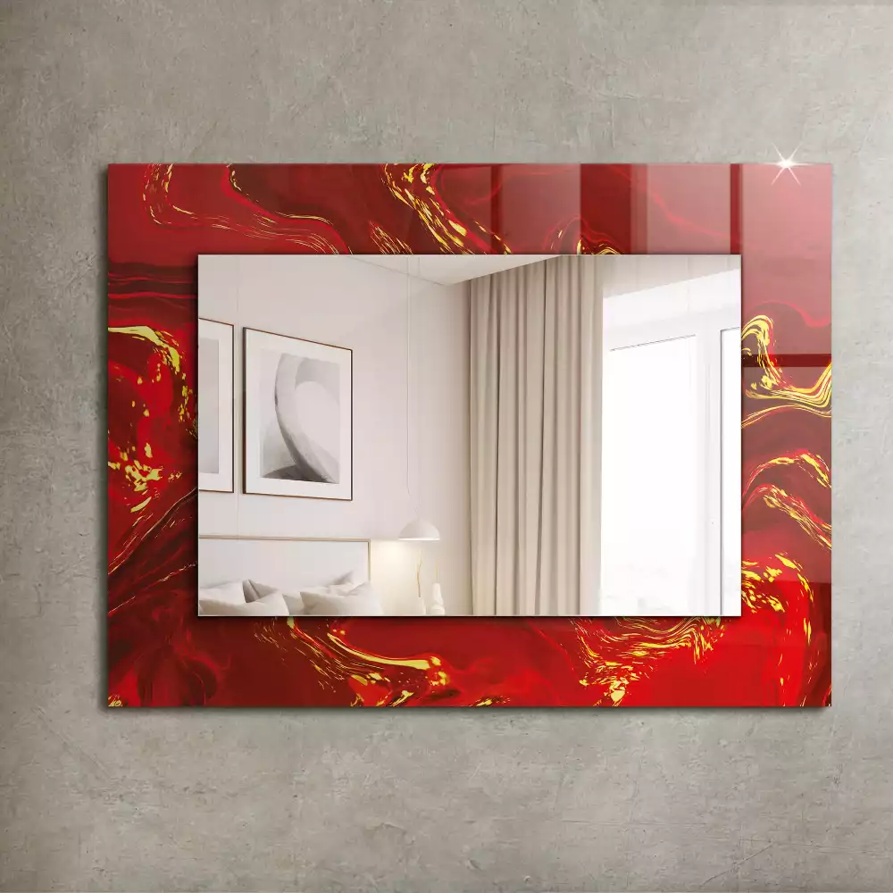 Miroir rectangulaire décoratif imprimé peinture rouge abstraite