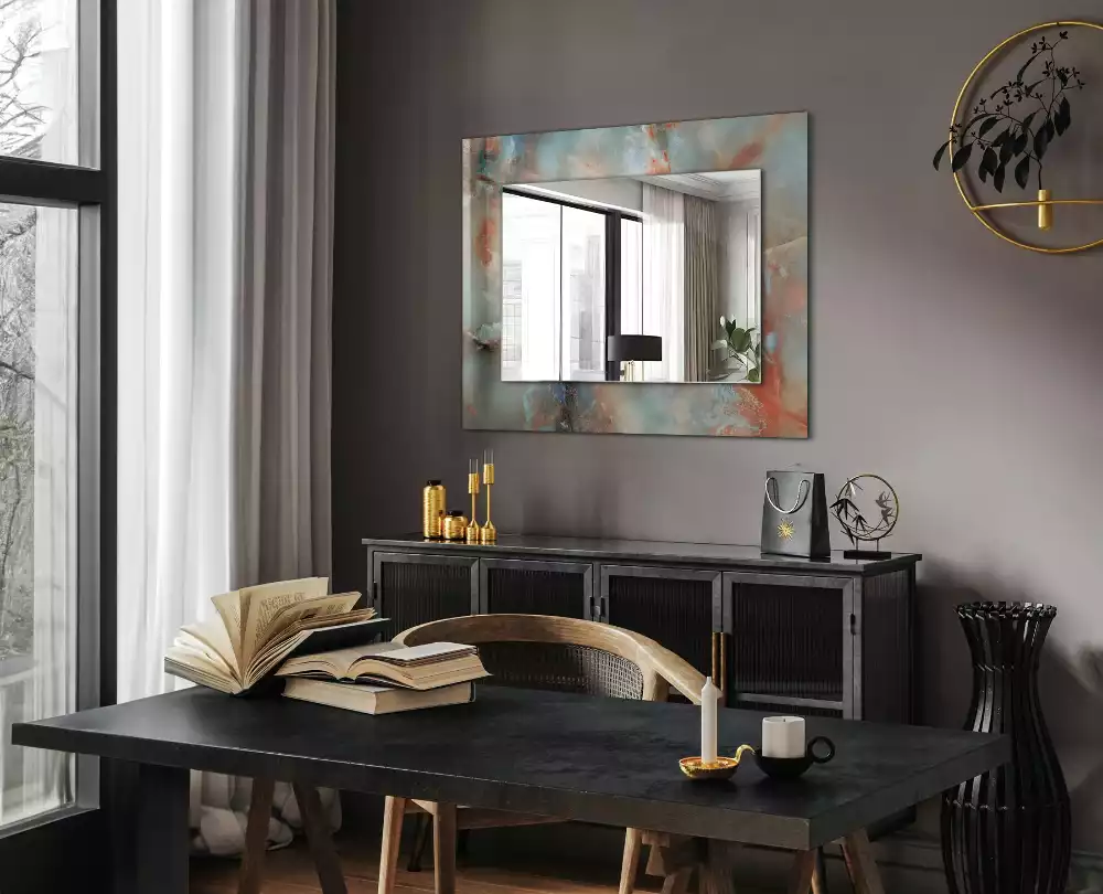 Miroir rectangulaire avec cadre imprimé structure colorée abstraite