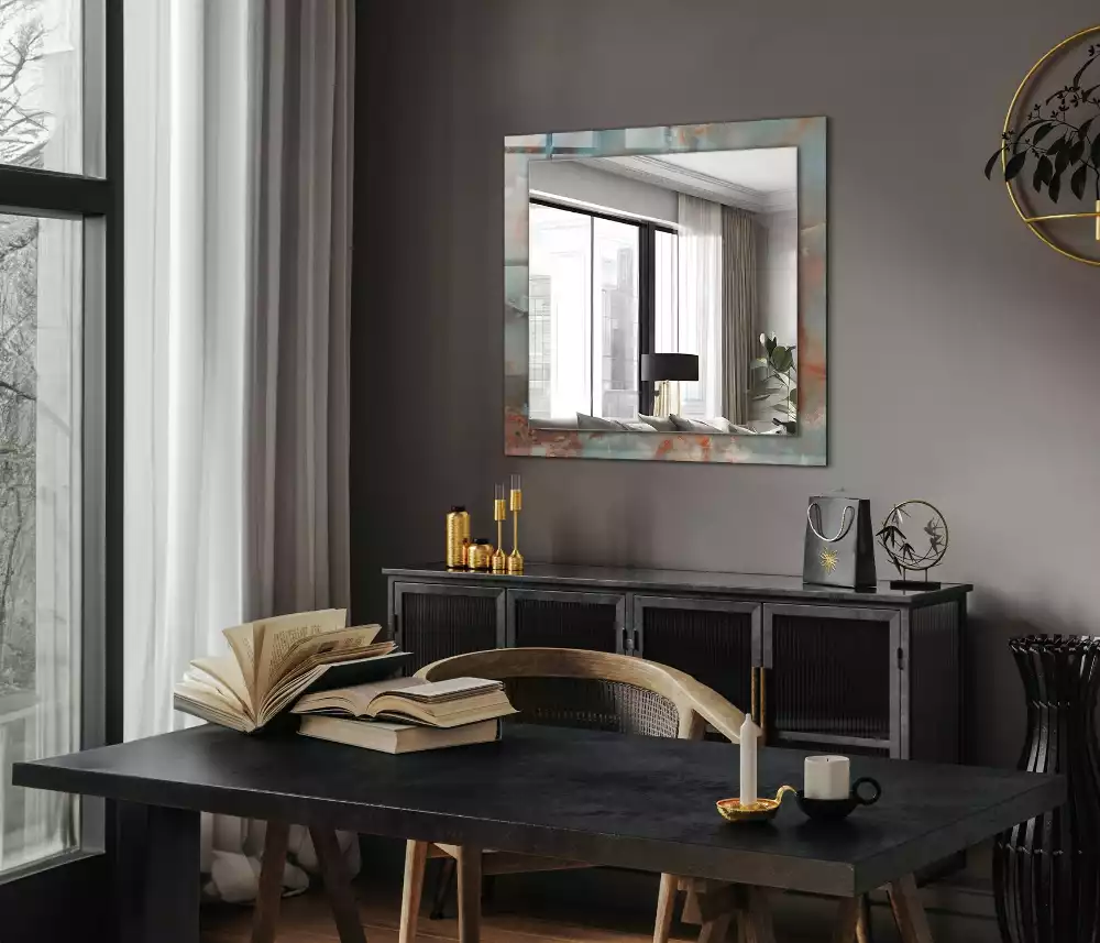 Miroir rectangulaire avec cadre imprimé structure colorée abstraite