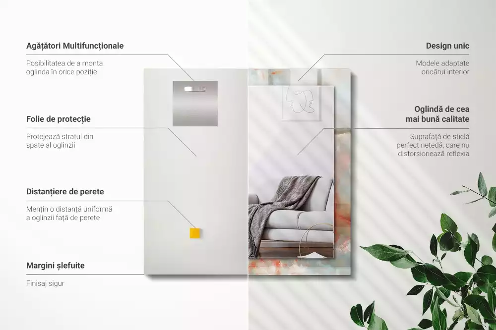 Miroir rectangulaire avec cadre imprimé structure colorée abstraite