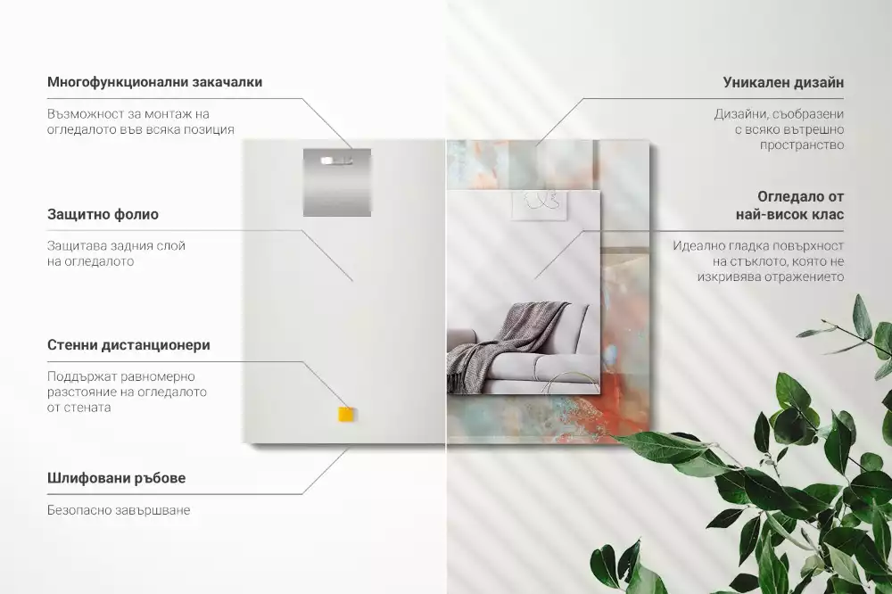 Miroir rectangulaire avec cadre imprimé structure colorée abstraite