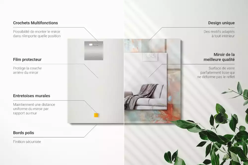 Miroir rectangulaire avec cadre imprimé structure colorée abstraite