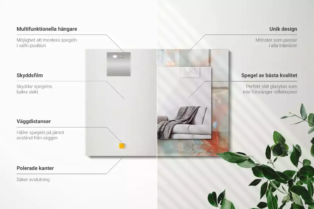 Miroir rectangulaire avec cadre imprimé structure colorée abstraite