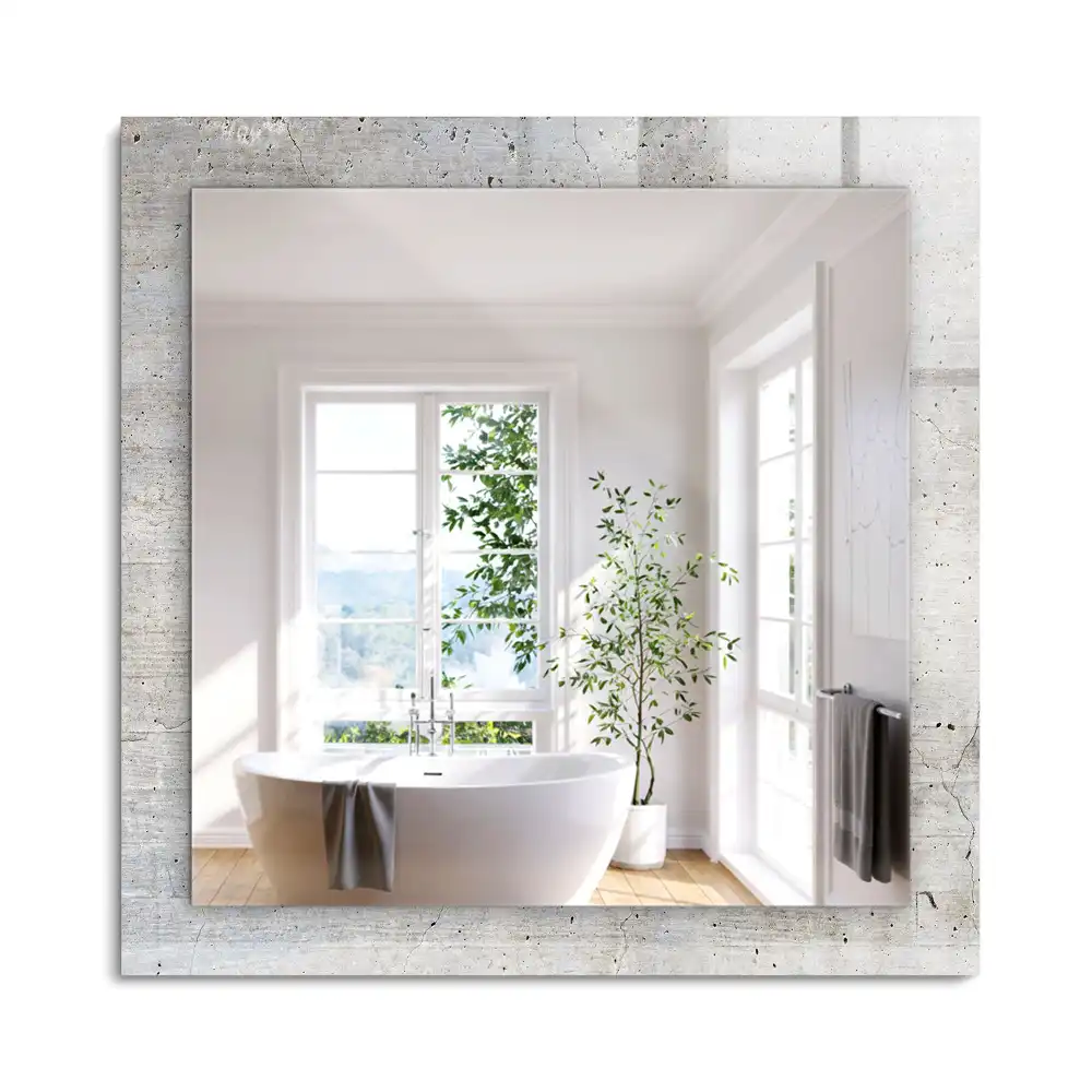 Miroir rectangulaire à cadre imprimé mur en béton fissuré