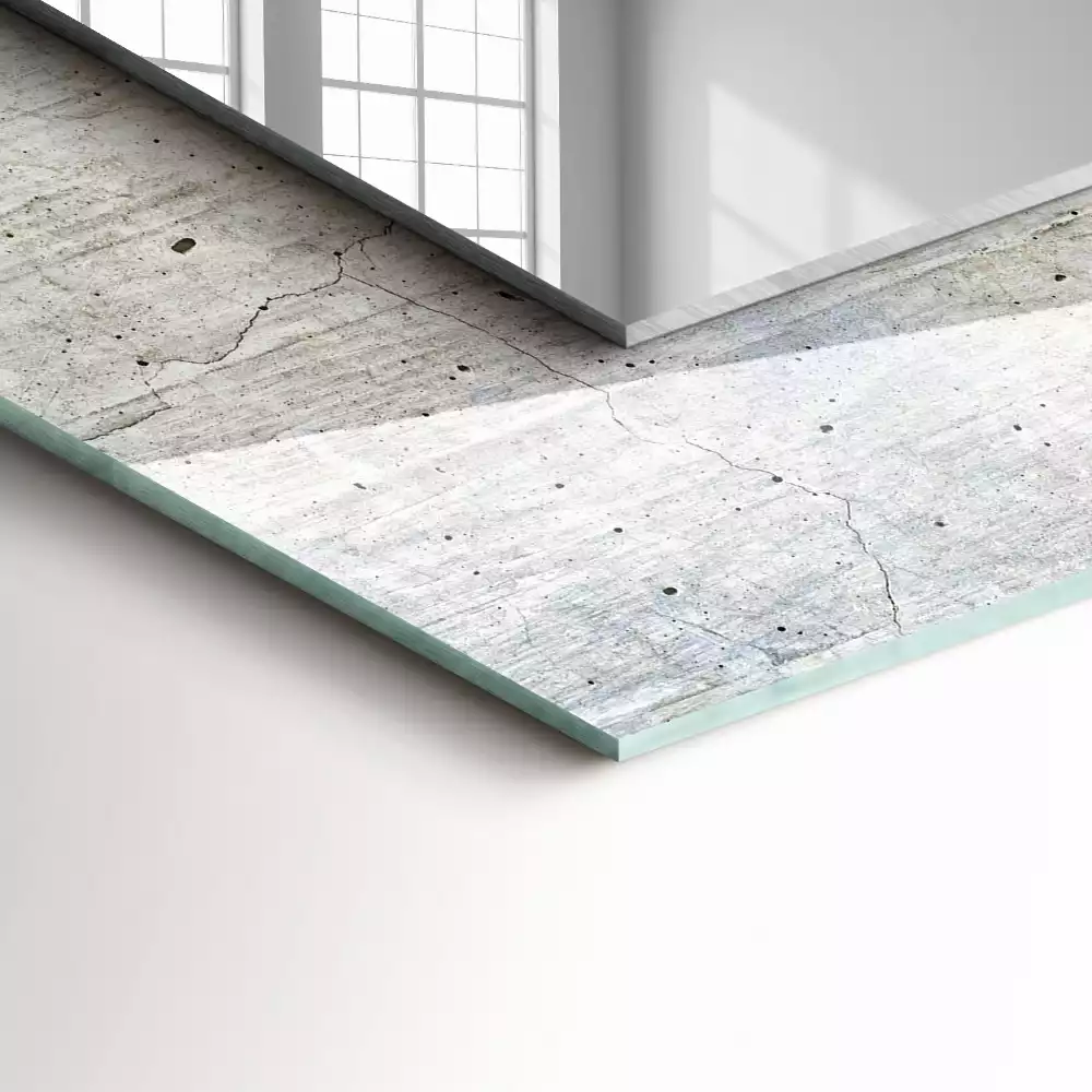 Miroir rectangulaire à cadre imprimé mur en béton fissuré