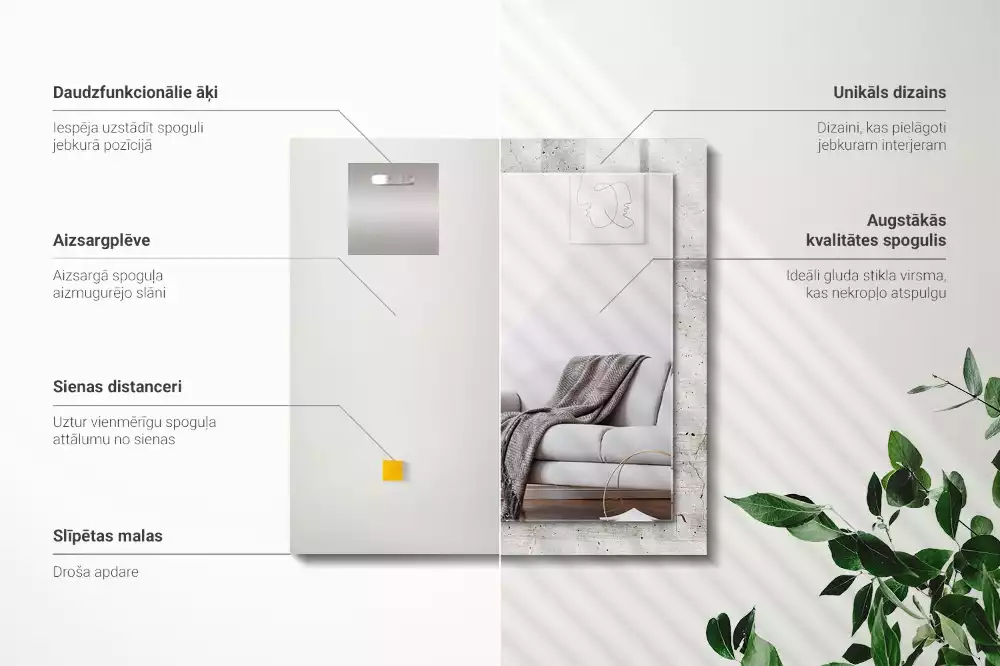 Miroir rectangulaire à cadre imprimé mur en béton fissuré