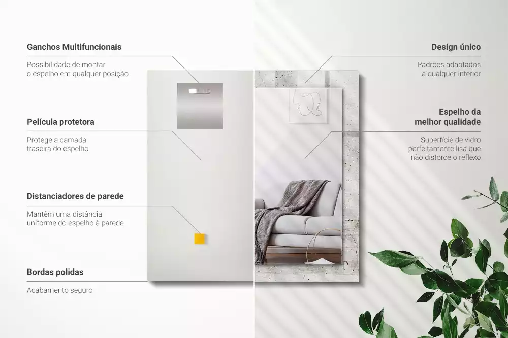 Miroir rectangulaire à cadre imprimé mur en béton fissuré