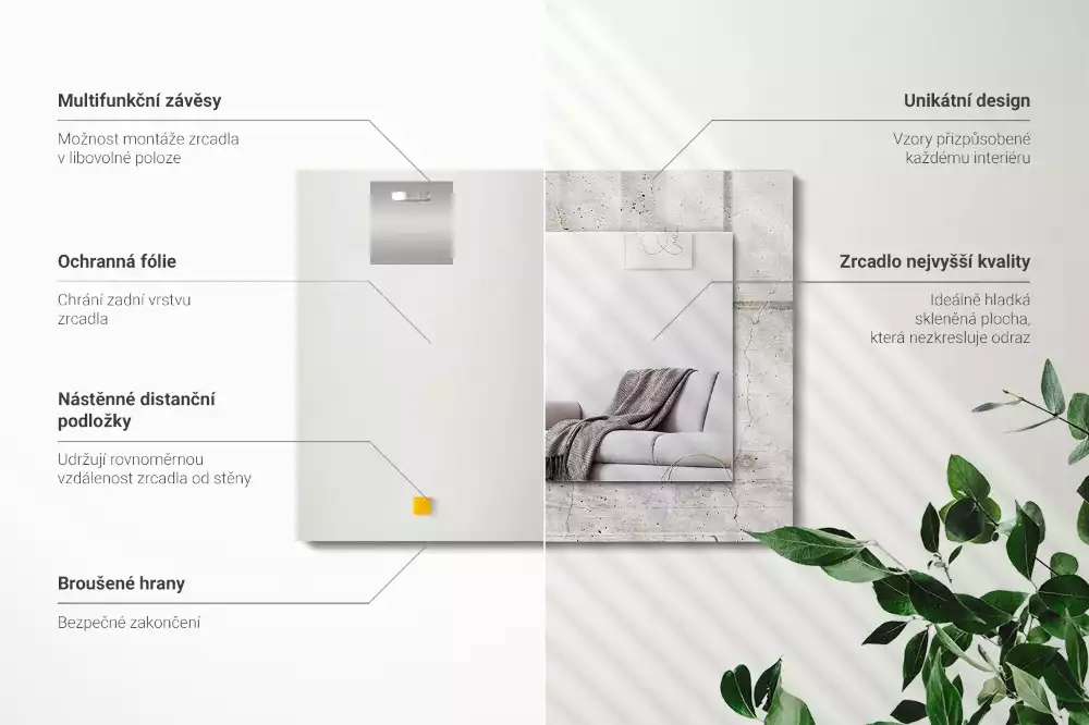 Miroir rectangulaire à cadre imprimé mur en béton fissuré